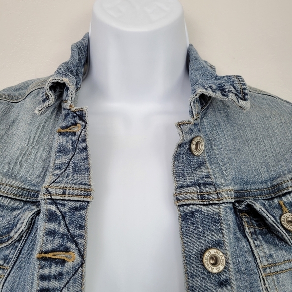 Angels Small Light Wash Denim Jean Jacket Button Up - Picture 2 of 8